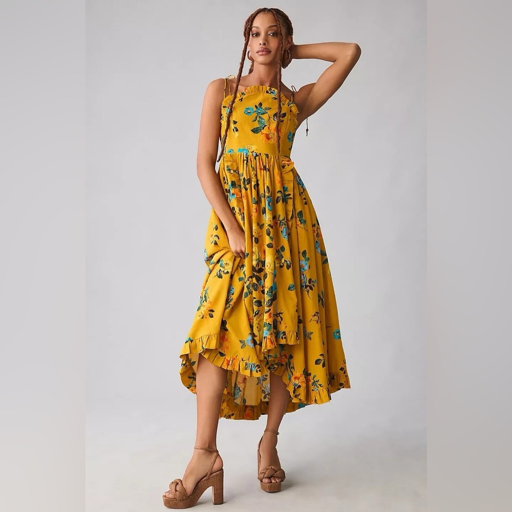 Anthropologie Maeve High-Low Pleated-Trim Dress